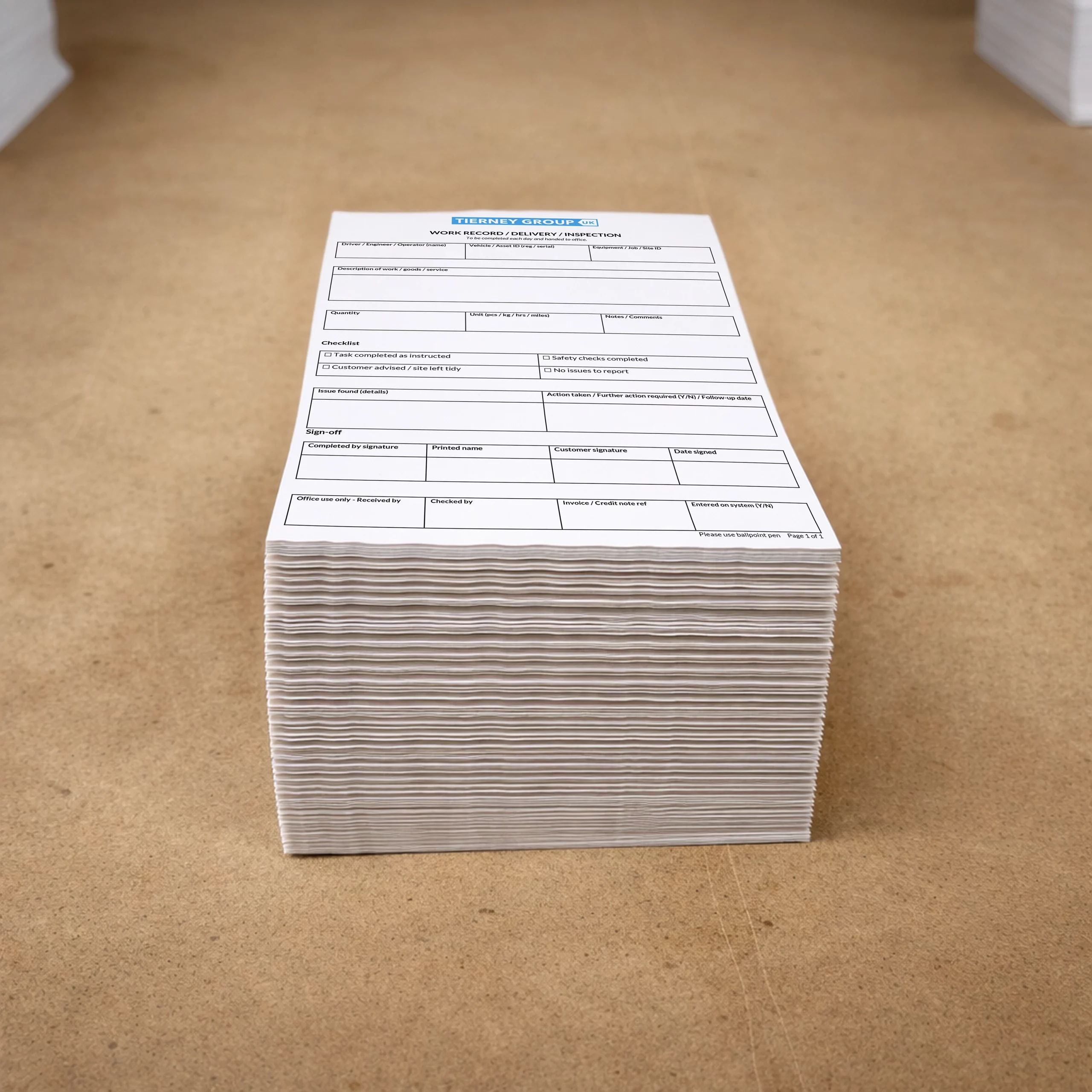 NCR paper glued in sets of 2-part, 3-part or 4-part